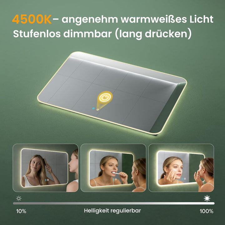Mai &amp; Mai Badspiegel mit LED Beleuchtung Wandspiegel 40x60cm Bad-Spiegel mit Touchschalter, Beschlag