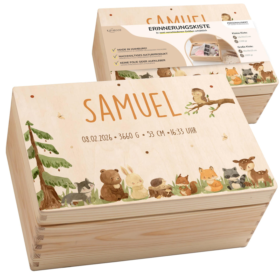 KIDSMOOD - Erinnerungsbox Baby, personalisierte Holzkiste mit Deckel, Ideal zur Aufbewahrung von Eri