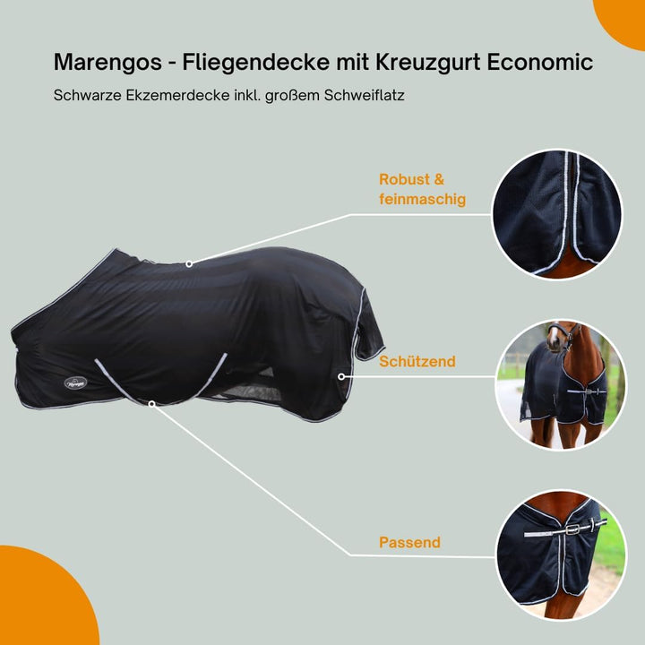 Marengos - Fliegendecke mit Kreuzgurt Economic | Schutz vor Insekten & Plagegeistern | Ekzemerdecke
