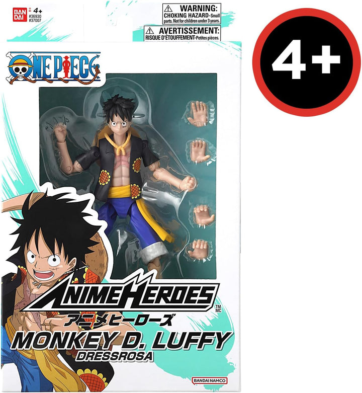 BANDAI – Anime Heroes – One Piece – Anime Heroes Figur 17 cm – Monkey D. Ruffy Dressrosa - 37007 Ruf