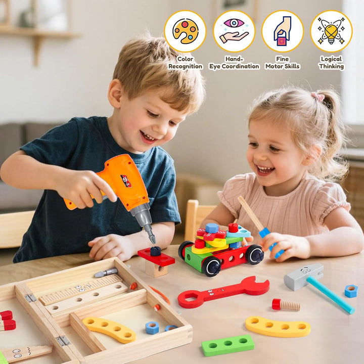 Werkzeugkoffer Kinder Werkzeug - Montessori Spielzeug ab 3 Jahre mit Bohrmaschine Kinder Spielzeug a