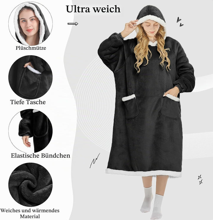 FEELJAM Decke mit Ärmeln und Kapuze, Hoodie Decke Erwachsenen-Ärmeldecke, Weich Warm Kuscheldecke mi