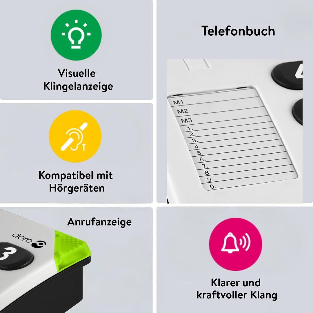 Doro 3891 PhoneEasy 311c, Schnurgebundenes Grosstastentelefon mit optischerAnrufsignalisierung,weiss