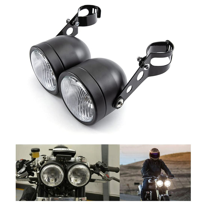 Motorrad scheinwerfer Twin Frontscheinwerfer mit Halterung für Bobber Chopper Cafe Racer