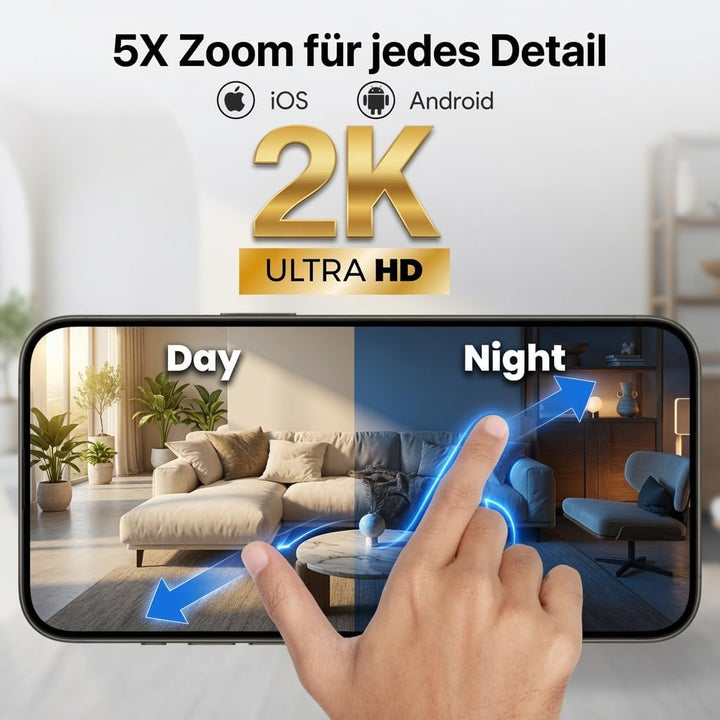 Mini Kamera 5G WLAN, Überwachungskamera mit Kostenlosem Cloud-Speicher, Offline-Aufnahme auf SD-Kart