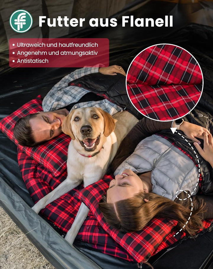KingCamp Doppelschlafsack Baumwolle Flanell Winter Schlafsack 2 Personen Warmer Deckenschlafsack 3-4