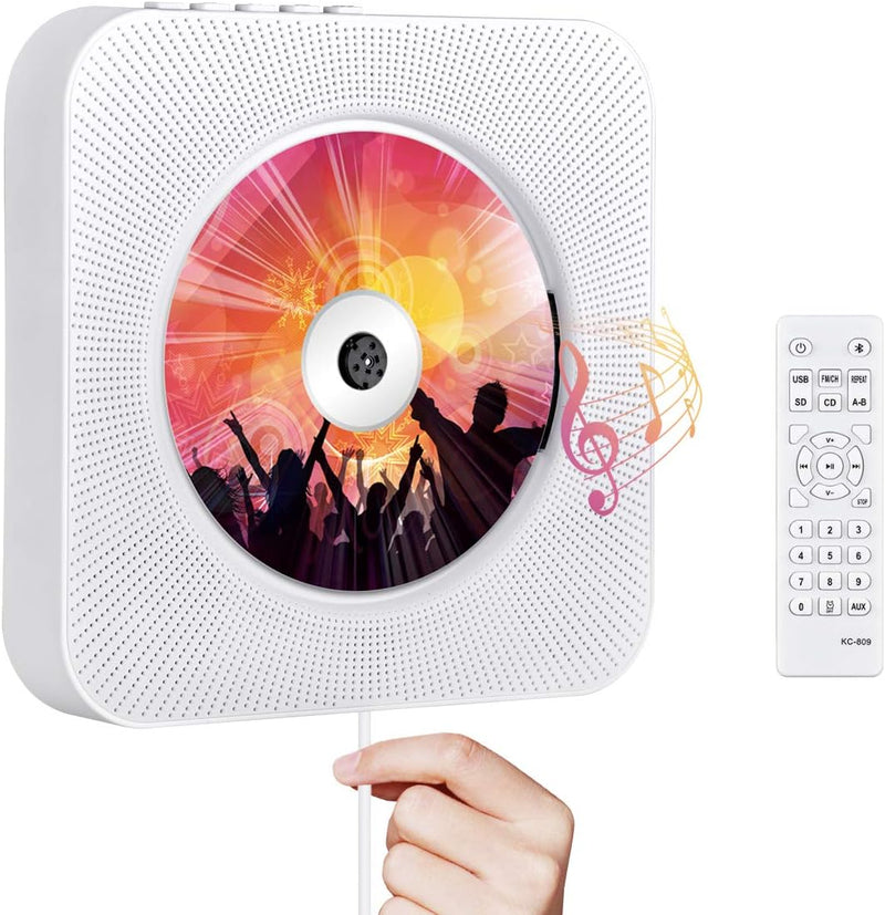 Tragbarer CD Player, Qoosea Wandmontierbar Bluetooth Eingebaute HiFi-Lautsprecher für Kinder, Music