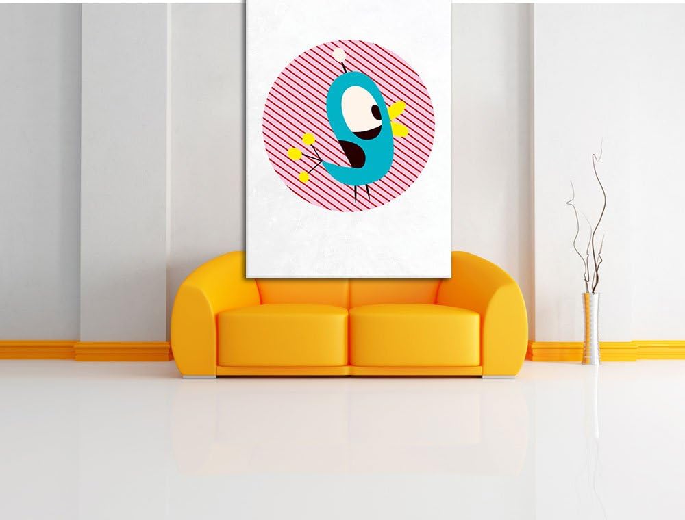 Pixxprint Lustiger Vogel mit gestreiftem Hintergrund weiss, Format: 100x70 auf Leinwand, XXL riesige