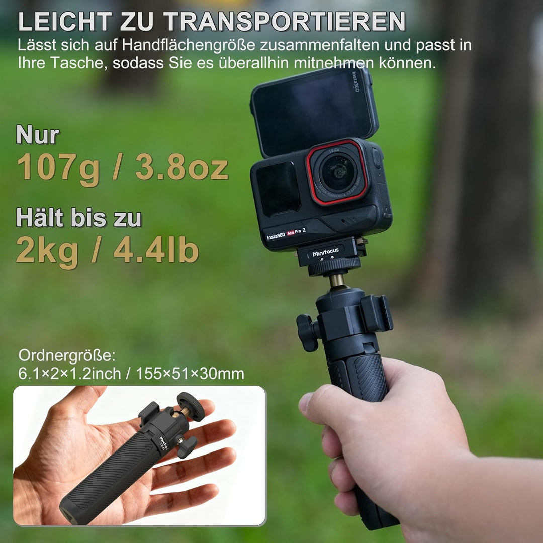 MINIFOCUS Ausziehbares Mini-Kamerastativ, 360°-Kugelkopf mit Blitzschuh, 4-stufige Verstellung Mini-