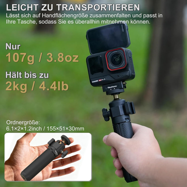 MINIFOCUS Ausziehbares Mini-Kamerastativ, 360°-Kugelkopf mit Blitzschuh, 4-stufige Verstellung Mini-