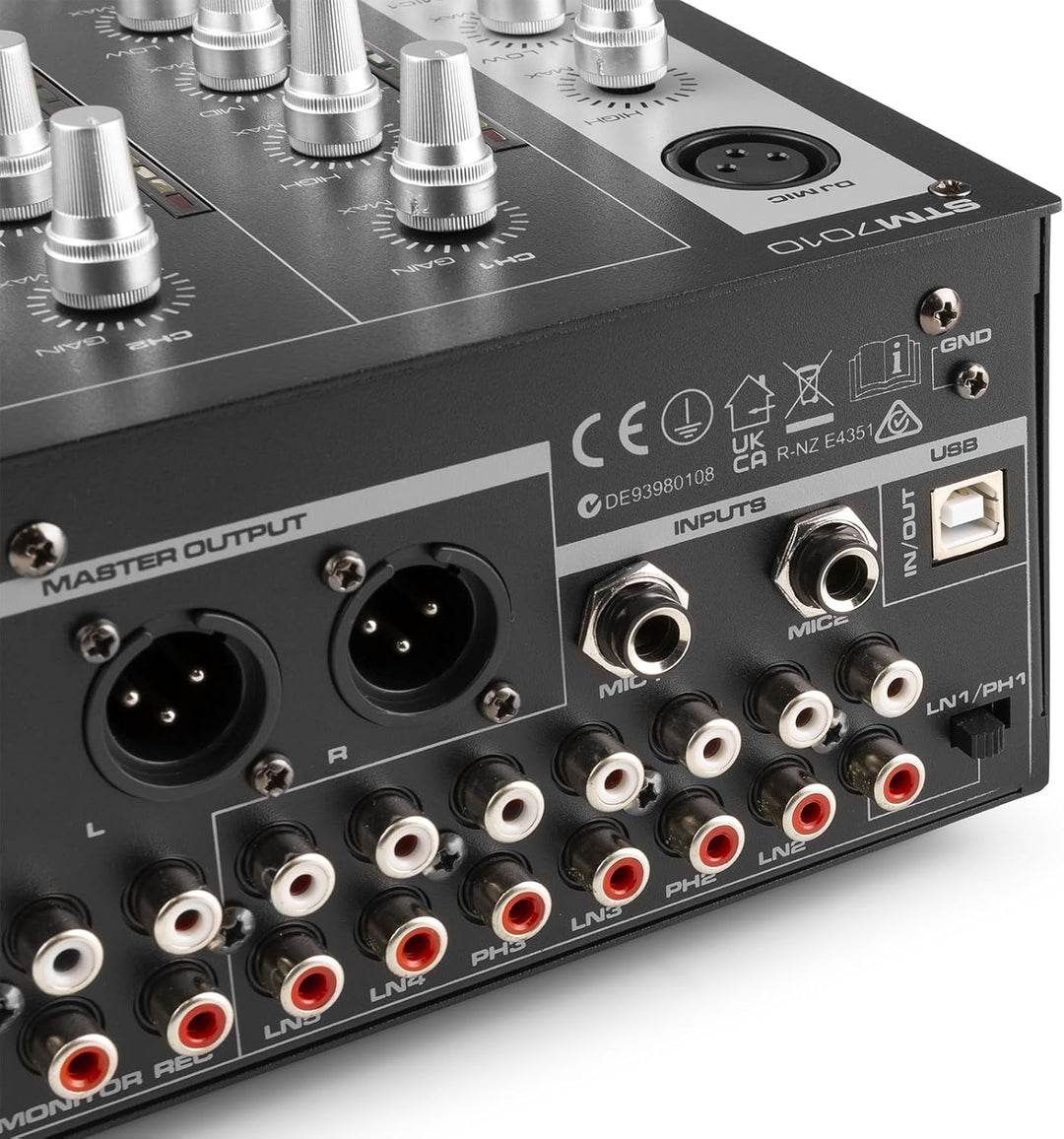 SkyTec STM-7010 - DJ Mischpult, 4 Kanäle mit USB-Eingang, Club Mixer, DJ Mixer, MIC-Inputs, DMX, Cro