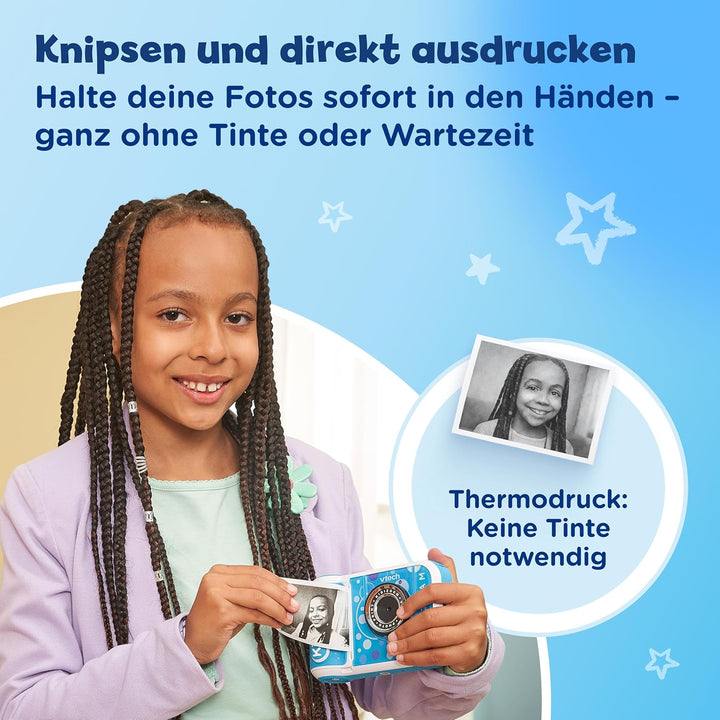 Vtech KidiZoom Print Cam blau – Sofortbild-Kinderkamera mit Druckfunktion,Selfie- und Videofunktion,