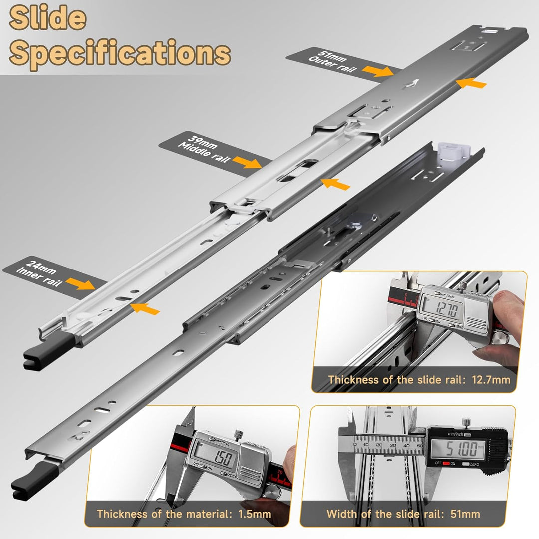 AOLSHENG schubladenschiene vollauszug 750 mm,Schwere schubladenführungen mit Schloss 50 kg Ladekapaz