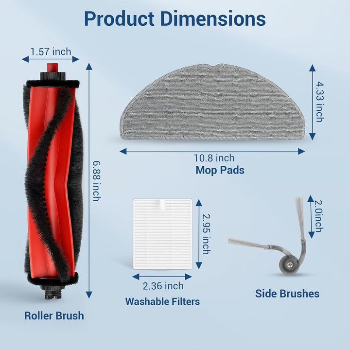 22 Stück Zubehör für Roborock Q7 M5/ Q7 L5+ Saugroboter Ersatzteile, 2 Hauptbürsten, 6 HEPA-Filter,