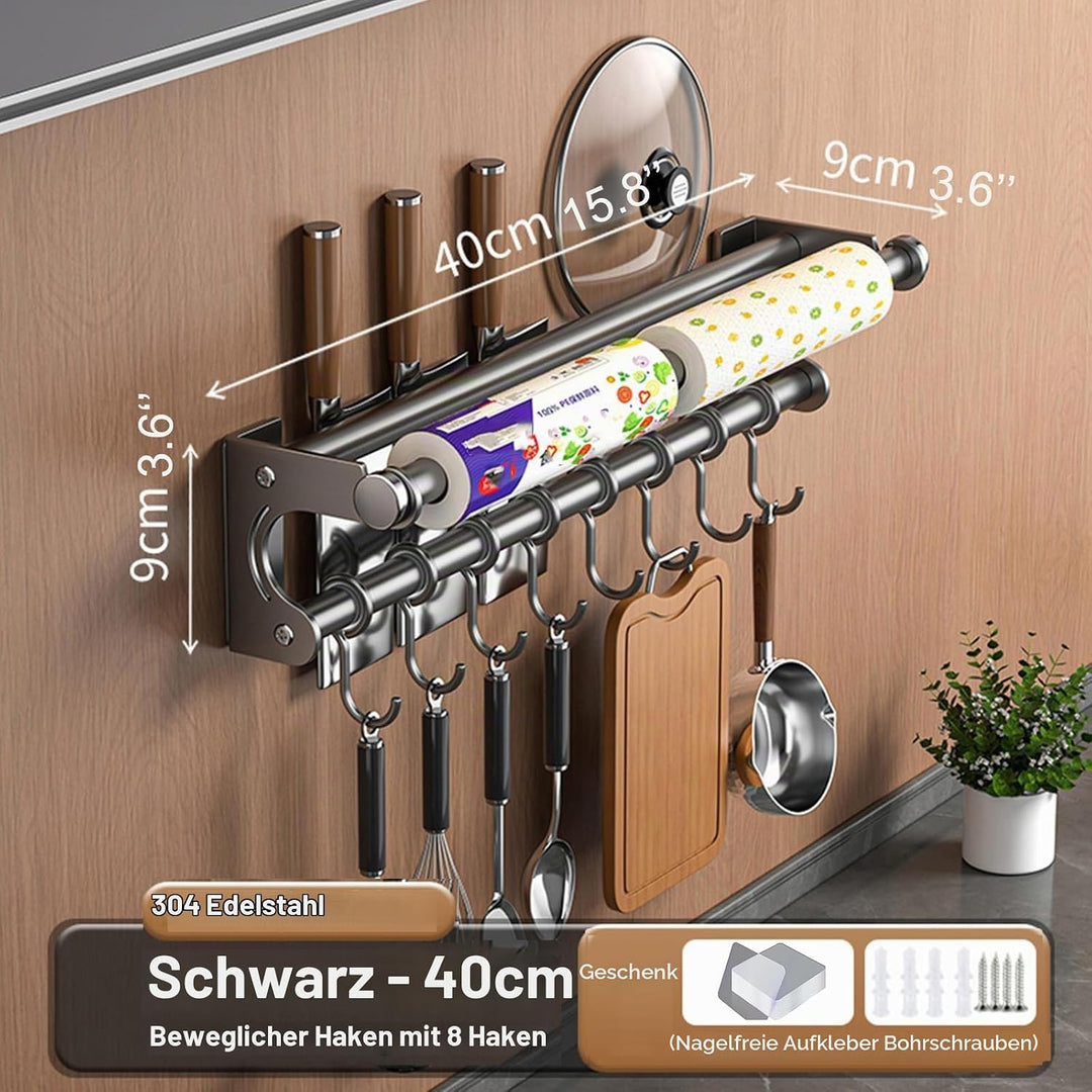küchenhalterung für küchenhelfer, Hängende Topf Rack, Platzsparende Küchenutensilien Rack mit Haken,