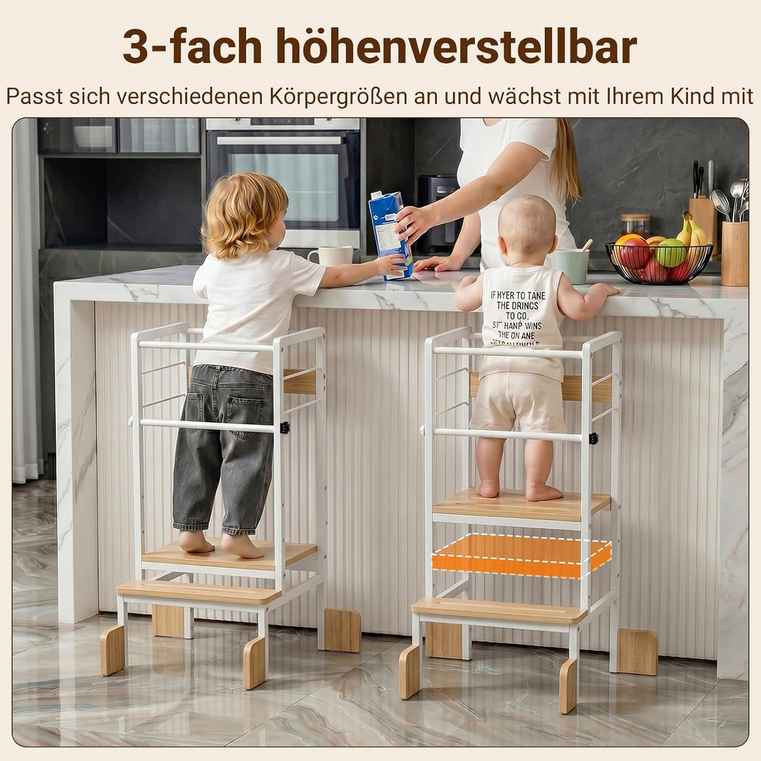 COSYLAND Lernturm ab 1 Jahr Montessori Learning Tower Stahl Stabil, Weiss | Stabiler Toddler Tower m