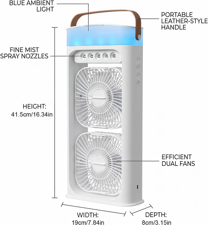 Klimaanlage Ventilator, 4 in 1 Tragbare Klimaanlage Luftkühler Ventilator mit Wassernebel Spray, 3 G