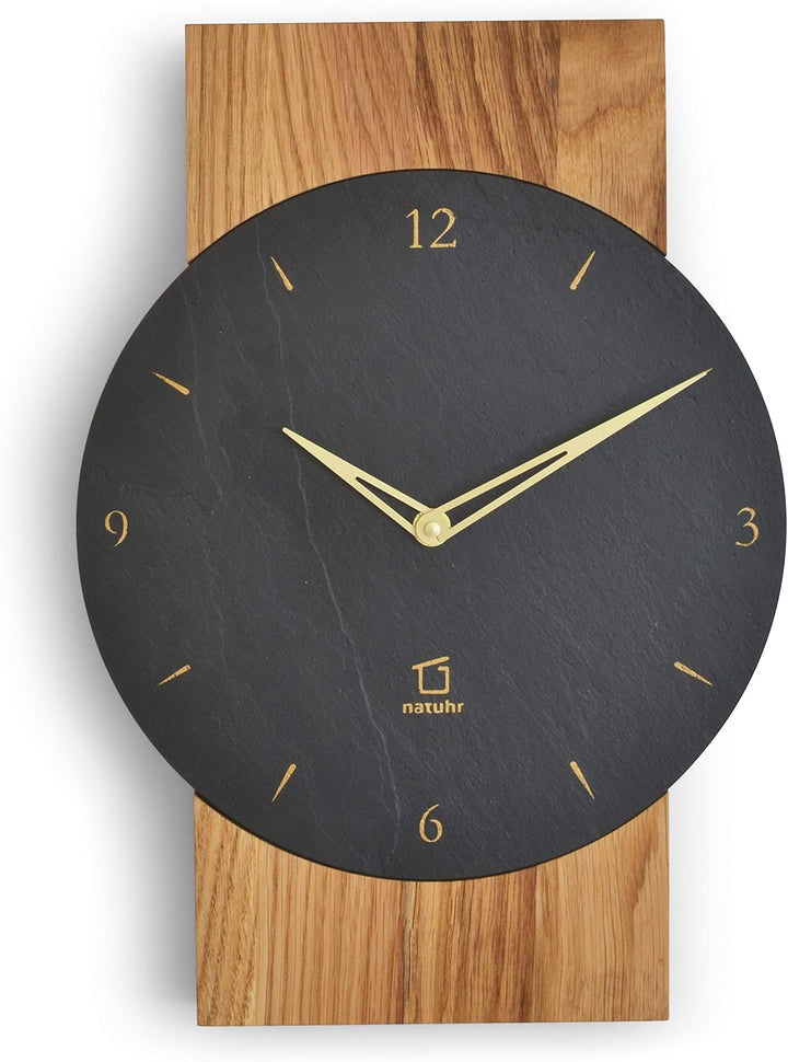 Natuhr Schiefer Wanduhr - Watzmann - Holz Design Schiefer schwarzer Stein geräuscharm nachhaltige Fo