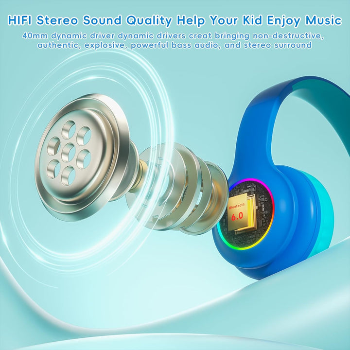 Candy Bila Bluetooth Kinder Kopfhörer Over-Ear, Kabellos mit LED-Leuchten, HD-Mikrofon, 85/94dB Laut