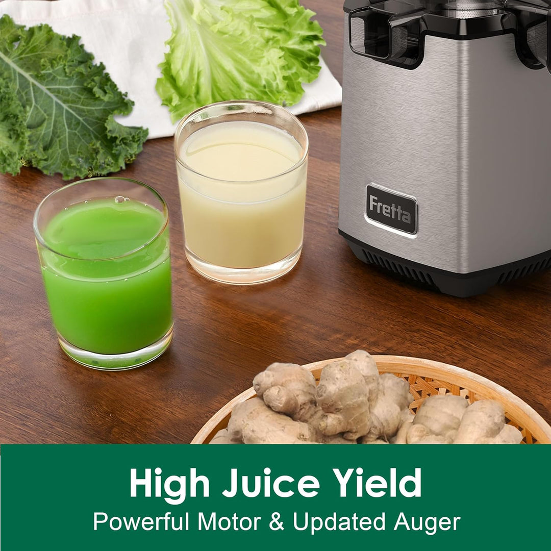 Fretta Entsafter Slow Juicer Entsafter Gemüse und Obst Testsieger, 250W Edelstahl Juicer Machine Saf