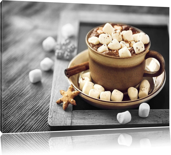 Pixxprint Kakaogetränk mit Marshmallows als Leinwandbild | Grösse: 100x70 | Wandbild| Kunstdruck | f