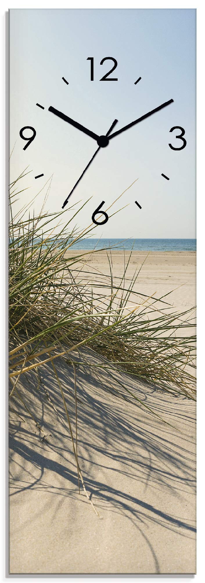 ARTLAND Wanduhr ohne Tickgeräusche Glas Quarzuhr 20x60 cm Rechteckig Lautlos Strand Nordsee Meer Lan