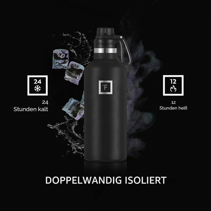 IRON °FLASK Edelstahl Trinkflasche mit 3 Deckel - Auslaufsicher Thermosflasche - Metall Wasserflasch