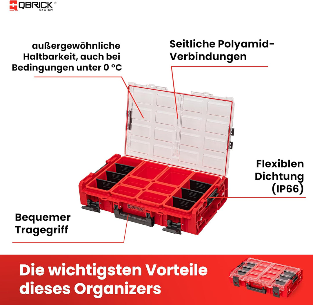 QBRICK SYSTEM Werkzeugkoffer Werkzeugkasten Leer Werkzeugkiste ONE Organizer XL 2.0 RED Ultra HD Rot