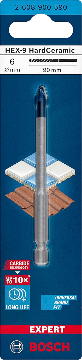 Bosch 1x EXPERT HEX-9 Hard Ceramic Bohrer (für Harte Fliesen, Weiche Fliesen, Ø 6,00 mm, Professiona