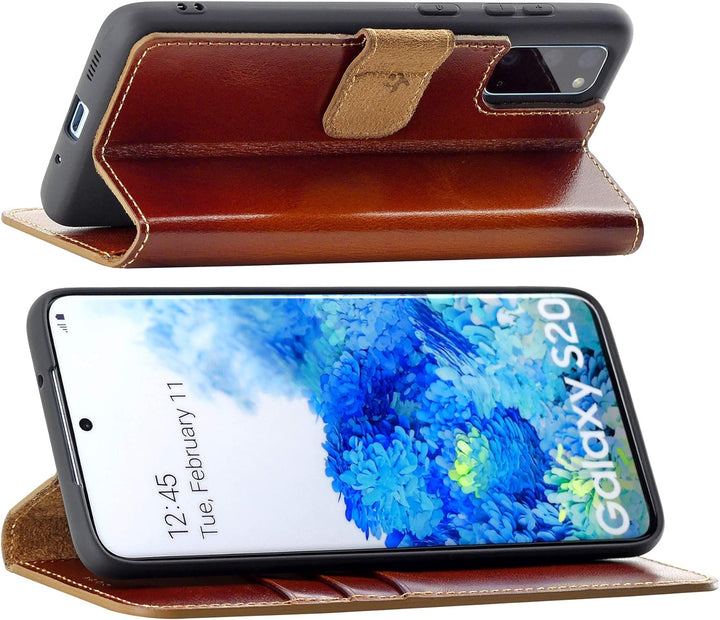 Suncase Book-Style Hülle kompatibel mit Samsung Galaxy S20 Leder Tasche (Slim-Fit) Lederhülle Handyt