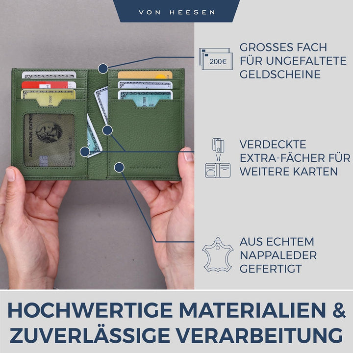 VON HEESEN® Leder Geldbörse mit Münzfach & RFID Schutz Herren & Damen - Echtleder Geldbeutel für Män