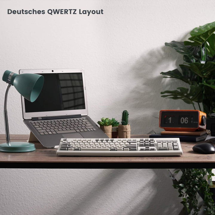 Perixx PERIBOARD-106M, USB-Kabelgebundene Tastatur in Vollformat mit ergonomischen Design, Retro/Vin