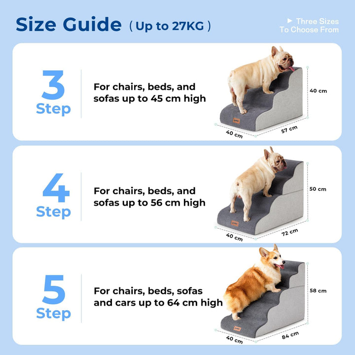 ZOMISIA Hundetreppe für Kleine Hunde 40 cm Hoch, 3 Stufen, Grau | Haustiertreppe für Sofa Bett, Hoch