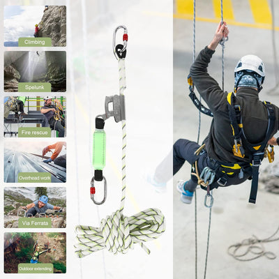 MENAYODA Safety Auffanggerät Mitlaufend auf 12mm Kernmantelseil 10m mit Bandfalldämpfer, PSA, Höhens