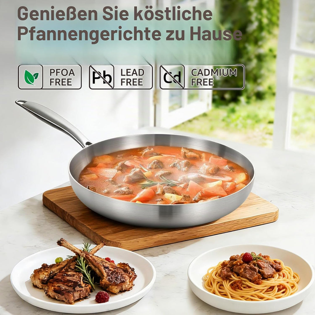 Inqibee Edelstahlpfanne Bratpfanne Unbeschichtet 26 cm ohne Deckel | Kleine Pfanne Edelstahl, Stainl