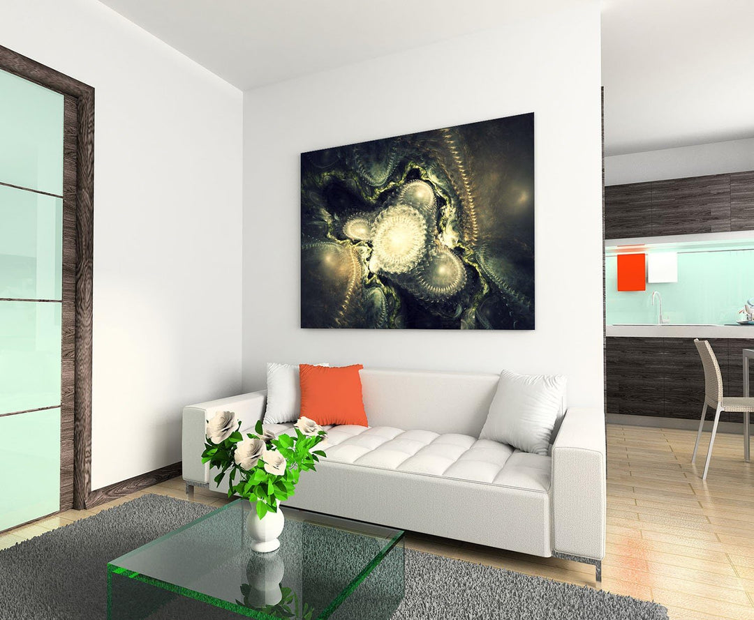 Paul Sinus Art Kunstdruck Abstrakt403_60x80cm LeinLeinwandbild grau grün Ornament XXL fertig auf Kei