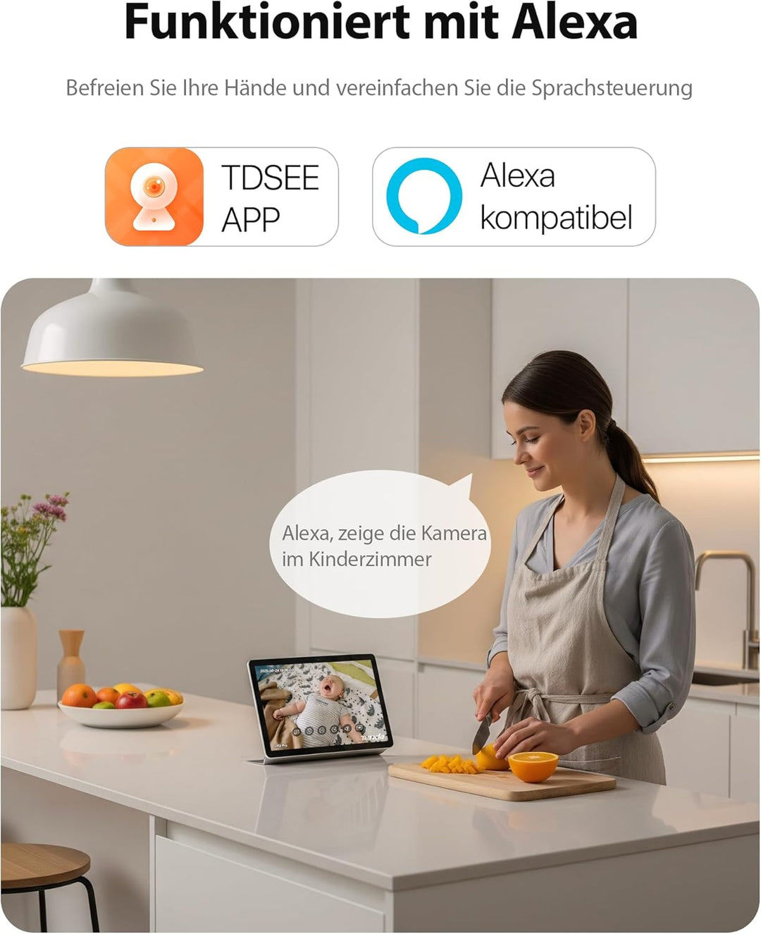 Tenda CP3 Überwachungskamera Innen, 1080p WLAN IP Kamera mit 2-Wege-Audio, 360°/155° drehbar, 12m Na