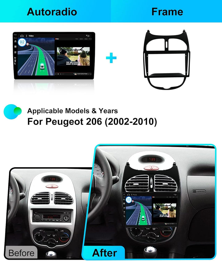 Android 15 IPS Autoradio Passt für Peugeot 206 (2002-2010) - Eingebautes Kabellos CarPlay Android Au