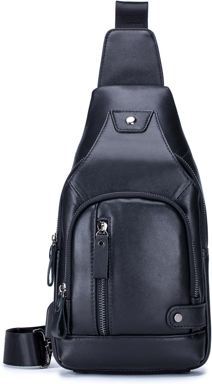 FANDARE Leder Brusttasche Sling Rucksack Sling Chest Bag für Herren Schultertasche Schulterrucksack