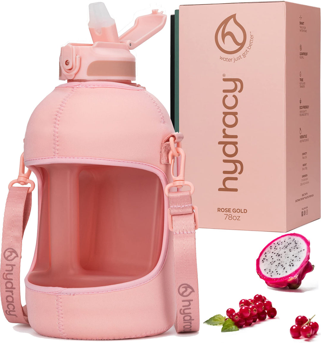 Hydracy Trinkflasche mit Hülle mit Taschen - 2,3L Trinkflasche mit Strohhalm und Henkel - Wasserflas