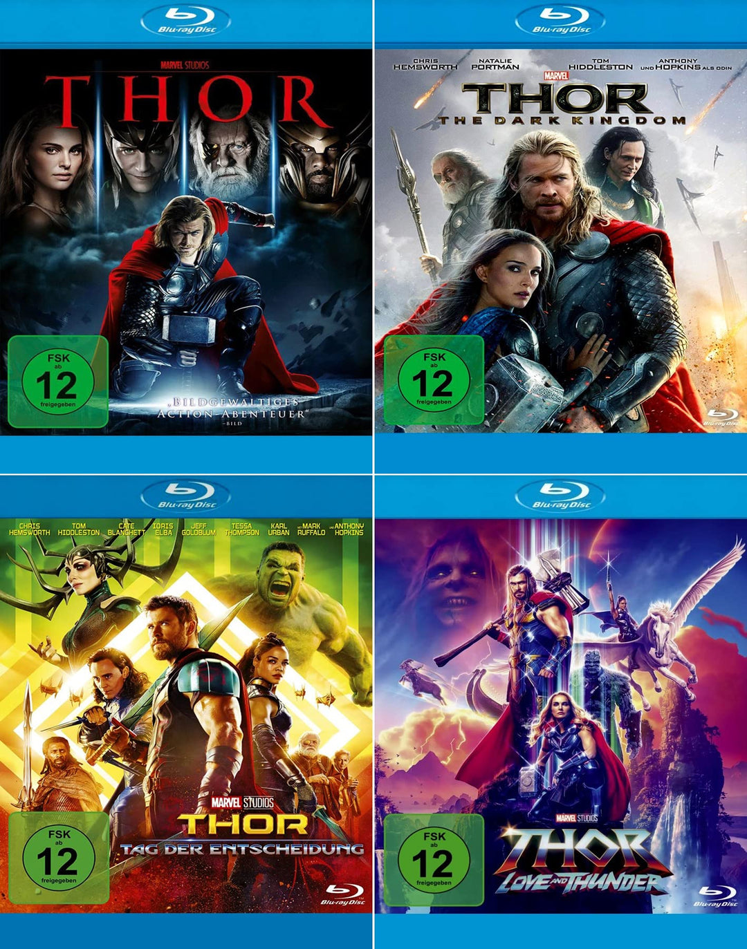 Marvel Studios Thor Bundle (Teil 1+2+3+4) Thor + The Dark Kingdom + Tag der Entscheidung + Love and