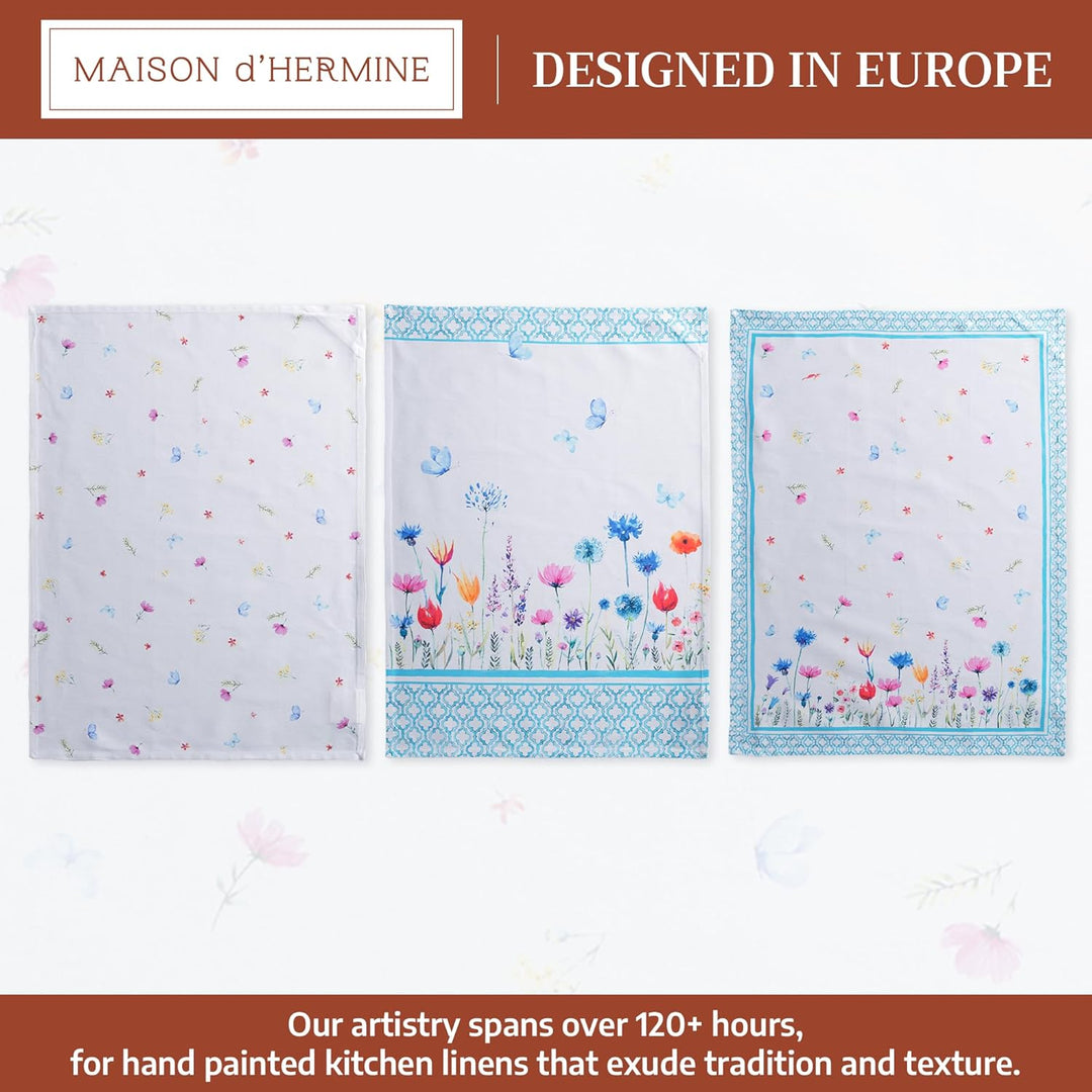 Maison d' Hermine Flower in The Field 100% Baumwolle Set von 3 Multi-Purpose Küchenhandtuch | Bar Ha