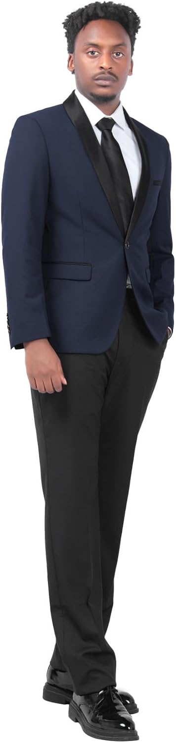 Anzug Herren 2 Teilig Slim Fit Smoking Anzüge Schalkragen Herrenanzug für Hochzeit Business, S Blau-