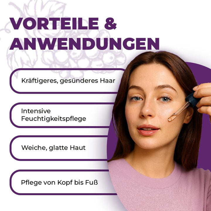 Traubenkernöl Bio Hautöl 50ml - 100% rein, kaltgepresst - Pflege für Gesicht, Körper, Haare - für tr