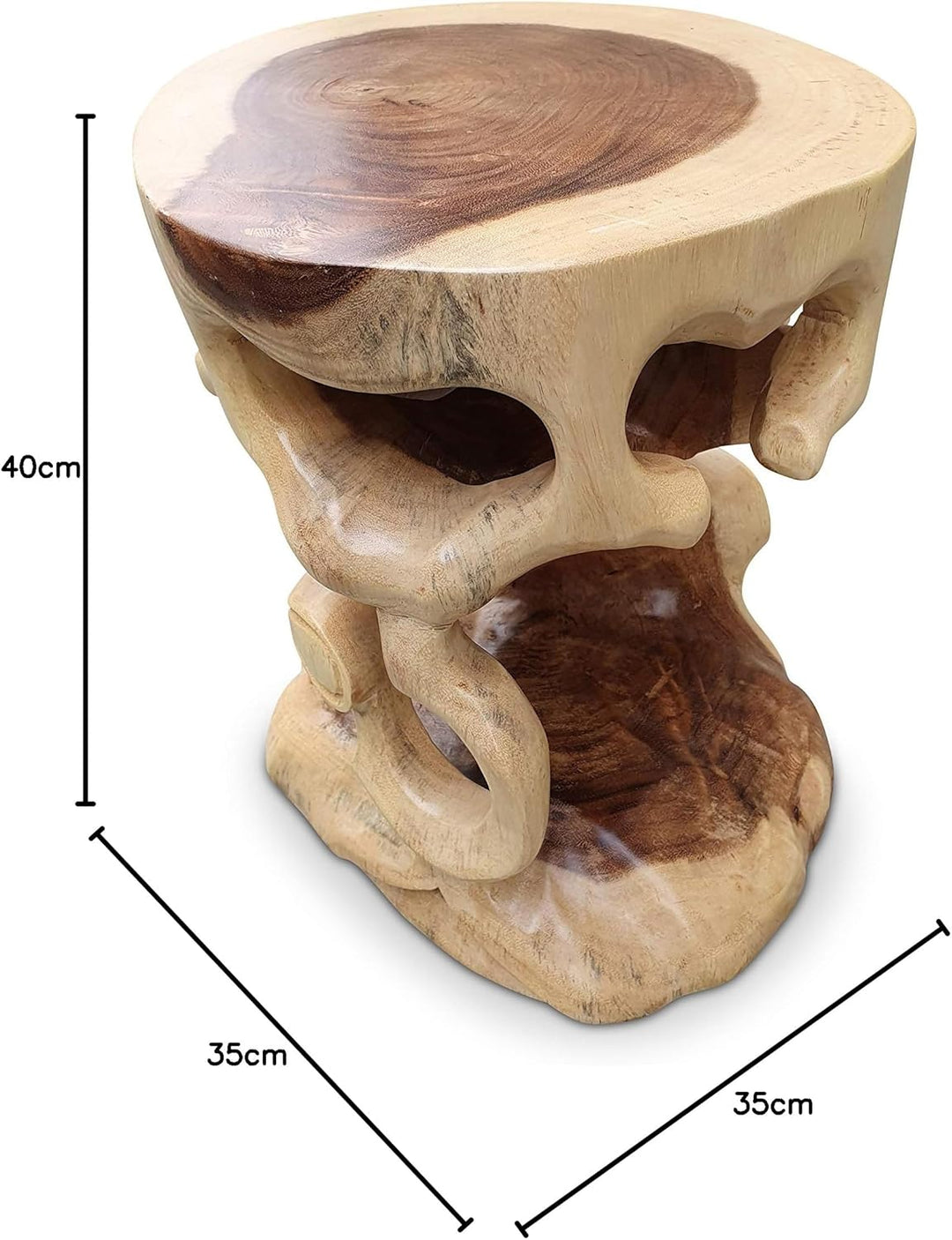 Kinaree Suar Beistelltisch Bonsai - 40cm Blumenhocker - Suar Holz Hocker in 2 Varianten Natur, Natur
