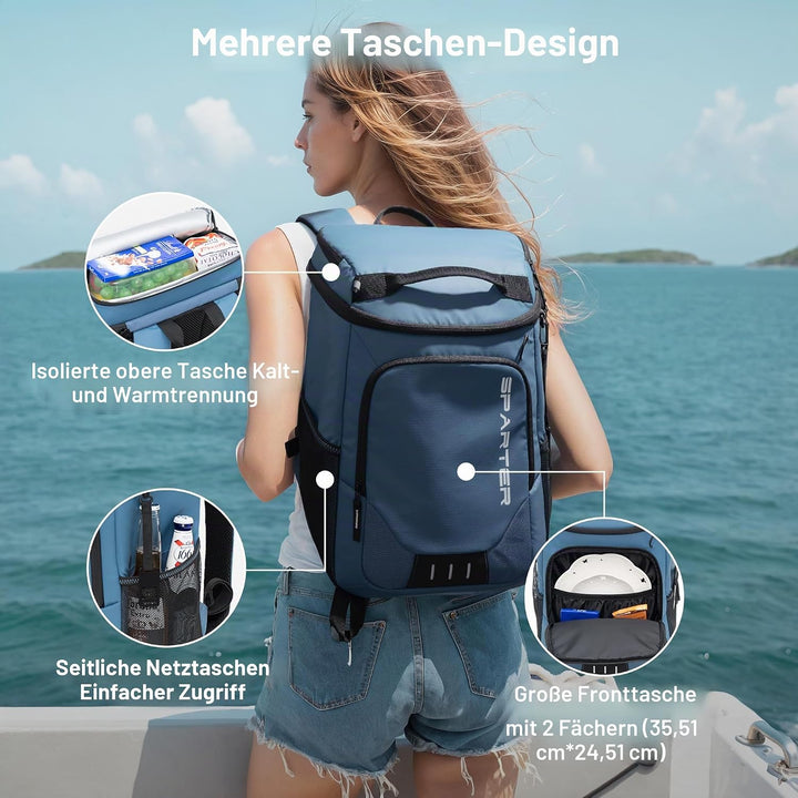 SPARTER Rucksack-Kühler, isoliert, auslaufsicher, 33 Dosen, wasserdicht, leicht, isoliert, Eistruhe,