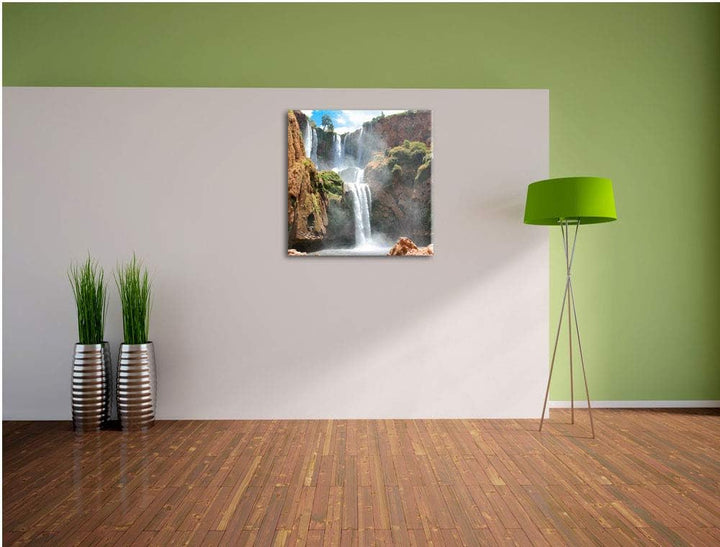Spektakulärer Wasserfall, Format: 70x70 auf Leinwand, XXL riesige Bilder fertig gerahmt mit Keilrahm