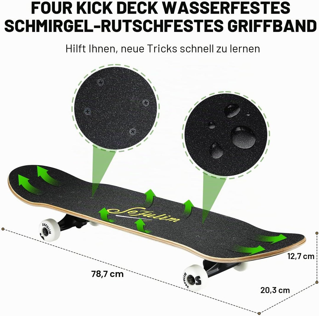 Sefulim Skateboard Adult Komplettboard 31 x 8 Zoll£¬ mit ABEC-7 Kugellager 7 Layer Ahorn f¨¹r Anf?ng