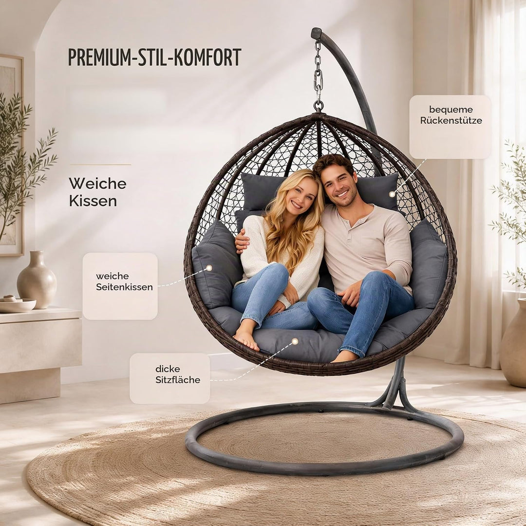 Ferocity Hängesessel Kissen 2 Personen Beige | Doppelkissen Polster für Polyrattan Hängeschaukel | 4