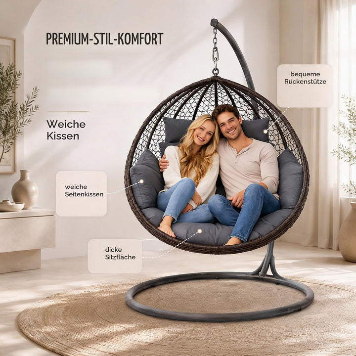 Ferocity Hängesessel Kissen 2 Personen Beige | Doppelkissen Polster für Polyrattan Hängeschaukel | 4